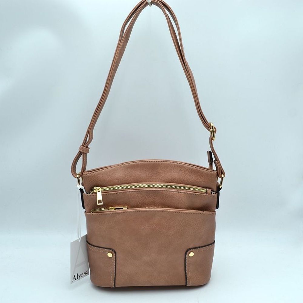 Alyssa Nicole Triple Zip Pocket Large Crossbody Bag